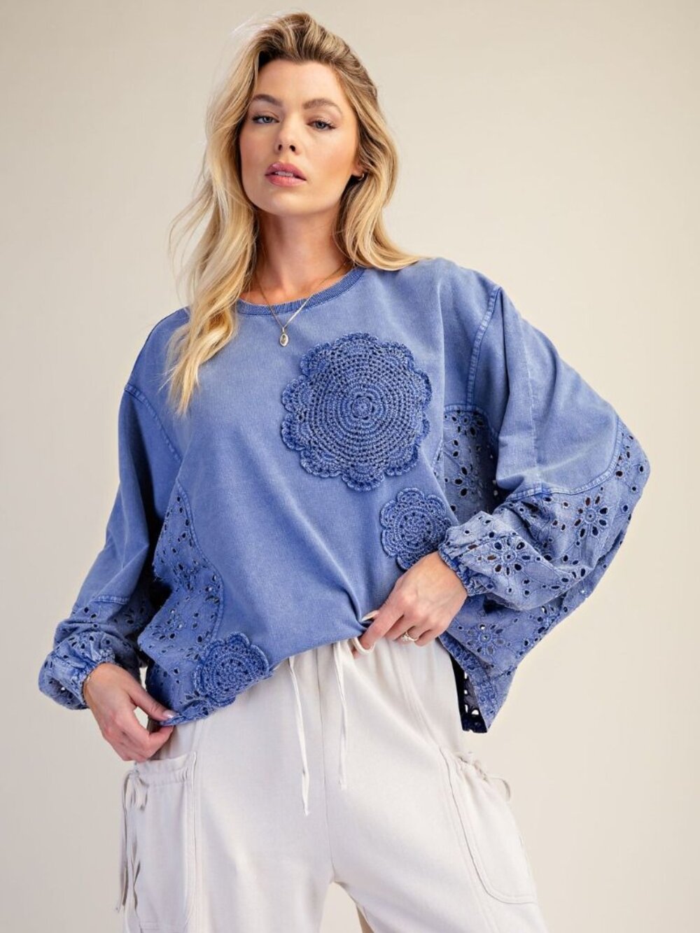ETA 9/22 - EASEL CROCHET PATCH DETAILING WASHED TERRY TOP 100% COTTON